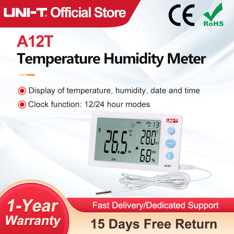 Weather Station Indoor - Termómetro Higrómetro Digital LCD UNI-T A12T,